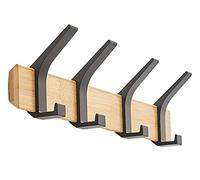 MCLIUJIA Wall Hooks for Hanging Wall Mounted Coat Hooks Modern Clothes Hooks with Wooden Base and Metal Row Hook Coat Rack for Entryway Hallway Bedroom Coat Rack Bathroom(Log Color+Black,4 Hooks)