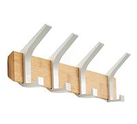 MCLIUJIA Wall Hooks for Hanging Wall Mounted Coat Hooks Modern Clothes Hooks with Wooden Base and Metal Row Hook Coat Rack for Entryway Hallway Bedroom Coat Rack Bathroom(Log Color+White,4 Hooks)