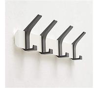 MCLIUJIA Wall Hooks for Hanging Wall Mounted Coat Hooks Modern Clothes Hooks with Wooden Base and Metal Row Hook Coat Rack for Entryway Hallway Bedroom Coat Rack Bathroom(White+Black,4 Hooks)