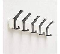 MCLIUJIA Wall Hooks for Hanging Wall Mounted Coat Hooks Modern Clothes Hooks with Wooden Base and Metal Row Hook Coat Rack for Entryway Hallway Bedroom Coat Rack Bathroom(White+Black,5 Hooks)