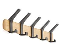 MCLIUJIA Wall Hooks for Hanging Wall Mounted Coat Hooks Modern Clothes Hooks with Wooden Base and Metal Row Hook Coat Rack for Entryway Hallway Bedroom Coat Rack Bathroom(Log Color+Black,5 Hooks)