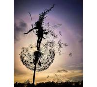 MCMGMALL 3D Fairies Dandelions Art Sculpture Dance Together Yard Decorations Stainless Steel Garden Fairy Ornaments Black