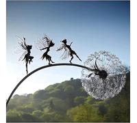 MCMGMALL 3D Fairies Dandelions Art Sculpture Dance Together Yard Decorations Stainless Steel Garden Fairy Ornaments for Outdoor Decoration Metal (A)