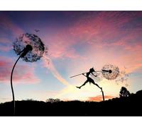 MCMGMALL 3D Fairies Dandelions Garden Art Sculpture Dance Together Yard Decorations Stainless Steel Garden Fairy Ornaments Fairy Sculpture Garden Dandelion for Outdoor Decoration Metal (D)