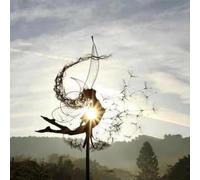 MCMGMALL 3D Fairies Dandelions Garden Art Sculpture Dance Together Yard Decorations Stainless Steel Fairy Ornaments for Outdoor Decoration Metal (A) (G)