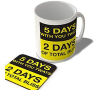 McMug - 5 Days with You Twats - 2 Days of Total Bliss - Yellow - Mug and Coaster Set, Ceramic, 11fl.oz.