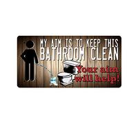 McMug - Funny Sign My Aim Is To Keep This Bathroom Clean. Your Aim Will Help! - Metal Sign, Decorative Sign, 200mm x 100mm