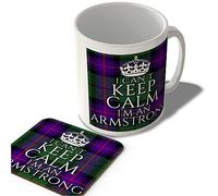 McMug - I Can't Keep Calm I'm an Armstrong - Armstrong Tartan - (Crown) - Scottish Mug and Coaster Set, Ceramic, 11fl.oz.