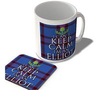 McMug - I Can't Keep Calm I'm an Elliot - Elliot Modern Tartan - (Thistle) - Scottish Mug and Coaster Set, Ceramic, 11fl.oz.