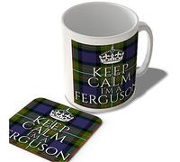 McMug - Keep Calm I'm a Ferguson - Ferguson Modern Tartan - (Crown) - Scottish Mug and Coaster Set, Ceramic, 11fl.oz.