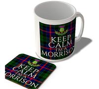 McMug - Keep Calm I'm a Morrison - Morrison Modern Tartan - (Thistle) - Scottish Mug and Coaster Set, Ceramic, 11fl.oz.