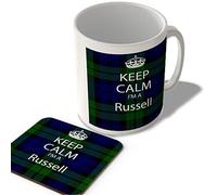 McMug - Keep Calm I'm a Russell Scottish Clan Tartan - Mug and Coaster Set, Ceramic, 11fl.oz.