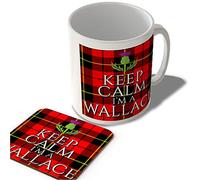 McMug - Keep Calm I'm a Wallace - Wallace Modern Tartan - (Thistle) - Scottish Mug and Coaster Set, Ceramic, 11fl.oz.