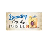 McMug - Laundry - Drop Your Pants Here - Funny Washing Metal Sign, Decorative Sign, 200mm x 100mm