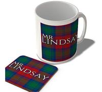 McMug - Mr Lindsay - Lindsay Modern Tartan - (Full Background) - Scottish Mug and Coaster Set, Ceramic, 11fl.oz.