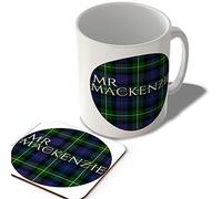 McMug - Mr Mackenzie - Mackenzie Modern Tartan - (Circle Background) - Scottish Mug and Coaster Set, Ceramic, 11fl.oz.