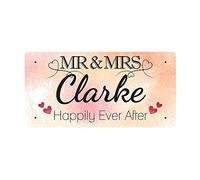 McMug - Mr & Mrs Clarke - Happily Ever After - Metal Sign, Decorative Sign, 200mm x 100mm