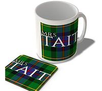 McMug - Mrs Tait - Tait Modern Tartan - (Full Background) - Scottish Mug and Coaster Set, Ceramic, 11fl.oz.