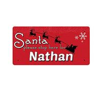 McMug - Santa Please Stop Here for Nathan - Metal Sign, Decorative Sign, 200mm x 100mm