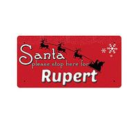 McMug - Santa Please Stop Here for Rupert - Metal Sign, Decorative Sign, 200mm x 100mm