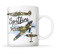 McMug - Spitfire Art - WW2 Military Plane Enthusiast Mug, Ceramic, 11fl.oz.