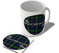 McMug - The Mackenzie Clan - Mackenzie Modern Tartan - (Circle Background) - Scottish Mug and Coaster Set, Ceramic, 11fl.oz.