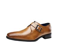 MCMUS Formal Shoes for Men Slip On Monk Strap Bike Toe Leather Rubber Sole Anti-Slip Block Heel Non Slip Resistant Walking Suitable for Many Occasions (Color : Brown, Size : 9 UK)