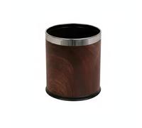MCMUZKZS Household Waste Bin Trash Can Waste Basket Rubbish Bin Garbage Container with Leather Texture and Seamless Look suitable for modern room bedroom office, Walnut Wood Grain Black