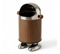 MCMUZKZS Robotic Trash Can Robot Shape Trash Bin Wastebasket Garbage Can Mobile Caster Base Wide Opening No Pedal Needed Tall Narrow Form suitable for tight, Wood Grain, style to 1