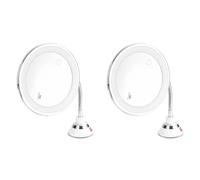 Mcnhbdgg 2pcs Flexible Gooseneck Makeup Mirror with LED Light 10X Magnifying Mirror Suction Cup Bright Diffused Light
