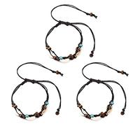 Mcnhbdgg 3X Boho Natural Sea Shell Stone Anklets for Women Wood Bead Seashell Ankle Bracelet on Leg Foot Chain Wax Rope Anklet
