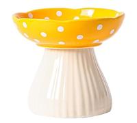Mcnhbdgg Mushroom Design for Food& Water Cat Bowl Ceramic Elevated Shelf, Raised Plate for Flat Incline Bearded Cats Yellow
