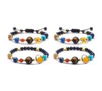 Mcnhbdgg Women Girls Universe Galaxy the Eight Planets Guardian Star Natural Stone Beads Bracelet Bangle for Men, 4 Pcs Set