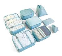 McNory 8 PCS Travel Packing Cubes, Waterproof Polyester, Blue, Zipper Closure, Perfect for Travel, Save Space & Time Material, Packing Organizer