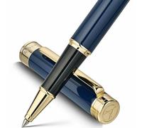 MCNTEIK Blue Lacquer Rollerball Pen - Stunning Luxury Pen, 24K Gold Plating, Schmidt Refill, Precision Flow Ink, Fancy Roller Ball Gift Set for Men & Women, Professional, Executive Office, Nice Pens