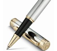 MCNTEIK Luxury Rollerball Pen with Mesh Texture, Schmidt Black Ink Refill, Executive Gift Set for Men & Women, Business Signature Pen, Executive, Office, Nice Fancy Designer Pens, Silver Chrome