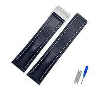 MCNVNEFSAW Fit for Breitling Strap Italy Genuine Leather watch band Premier B01 Colt Chronograph Avenger AVIATOR 8 316L buckle Logo 22 24mm Clasp(Dark blue,24mmSilver Buckle)