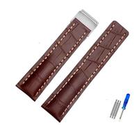MCNVNEFSAW Fit for Breitling Strap Italy Genuine Leather watch band Premier B01 Colt Chronograph Avenger AVIATOR 8 316L buckle Logo 22 24mm Clasp(Bruin,24mmSilver Buckle)