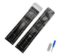 MCNVNEFSAW Fit for Breitling Strap Italy Genuine Leather watch band Premier B01 Colt Chronograph Avenger AVIATOR 8 316L buckle Logo 22 24mm Clasp(A-Black,24mmSilver Buckle)