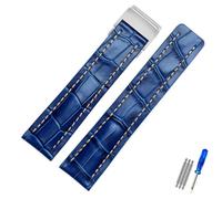 MCNVNEFSAW Fit for Breitling Strap Italy Genuine Leather watch band Premier B01 Colt Chronograph Avenger AVIATOR 8 316L buckle Logo 22 24mm Clasp(Blu,24mmSilver Buckle)