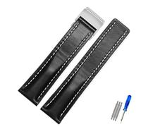 MCNVNEFSAW Fit for Breitling Strap Italy Genuine Leather watch band Premier B01 Colt Chronograph Avenger AVIATOR 8 316L buckle Logo 22 24mm Clasp(Black,22mmSilver Buckle)