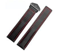 MCNVNEFSAW Fit For TAG Heuer Watchband Carbon Fiber Texture Cow Leather Bottom BLACK RED Wristband Men's Strap 20mm 22mm With Folding Buckle watch band(Black red black,20mm)