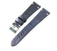 MCNVNEFSAW Handmade goat leather strap, ultra-thin and soft S/M size, 18 19 20 21 22MM blue leather strap, vintage style Watchband watch band(Silver Buckle,22mm)