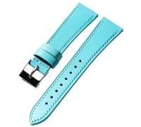 MCNVNEFSAW Handmade Light Blue Head Layer Cowhide Leather Watchband 18MM 19MM 20MM 21MM 22MM Vintage Soft Ultra-Thin Leather Strap watch band(A Silver buckle,20mm)
