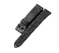 MCNVNEFSAW Handmade Ultra-Thin Ostrich Leather Watchband 18 19 20 21 22MM Black Men's Soft Strap Vintage Style Leather Bracelet watch band(Silver Buckle,20mm)
