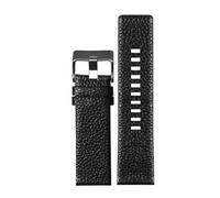 MCNVNEFSAW Leather Watchband Fit For Diesel DZ7256 DZ4344 DZ1657 DZ12 Watch Band Litchi Grain 22 24 26 27 28 30 32 34mm Strap Bracelet watch band(Black black clasp,28mm)