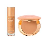MCoBeauty - Glow & Set Duo - Flawless Glow Luminous Skin Filter & Miracle Flawless Pressed Powder - Medium Warm Shade Liquid Illuminator and Setting Powder for Radiant, Dewy Makeup