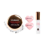 MCoBeauty Handbag Trio - Mini Setting Spray, Powder & Heart Puff Set | Mini setting spray, pressed powder and heart powder puff trio for makeup touch ups on the go