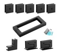 MCOCOD Shower Door Hardware Kit for Frameless Corner Shower Setup, Includes Hinges, Square Pull Handles, U-Clamps and Connector, for 5/16"-3/8" Glass, Bathtub or Standing Shower Use, Matte Black