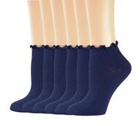Mcool Mary Womens Ankle Ruffle Socks Casual Cotton Frilly Breathable Cute Knit Lettuce Trim No Show Socks 6 Pack, 6pairs(navy Blue), 4-8 UK